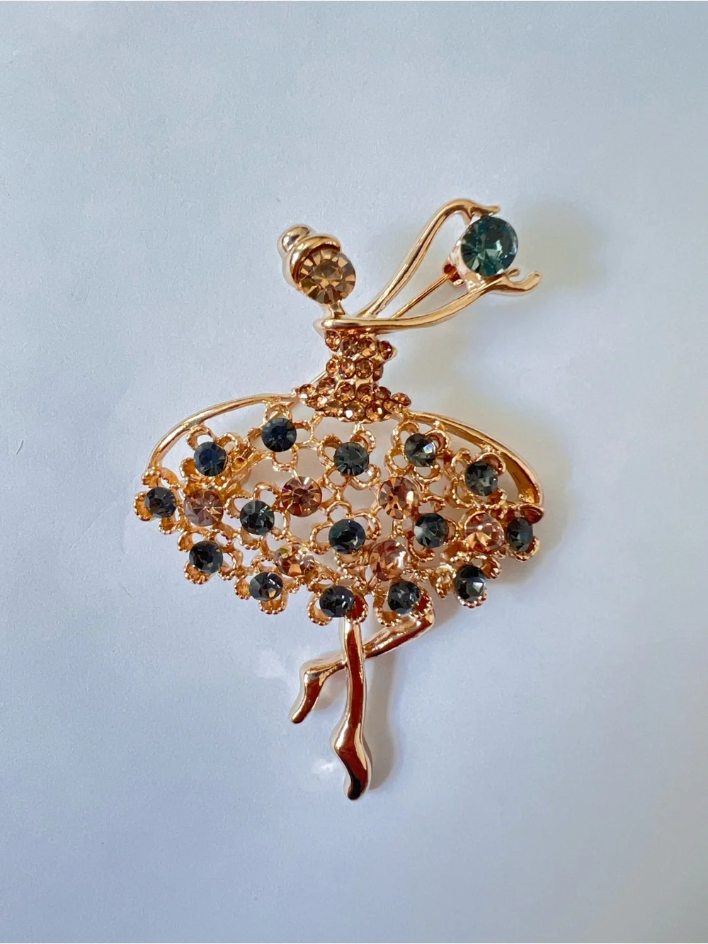 Gold-Tone Ballerina Brooch with Smoky Crystal Accents